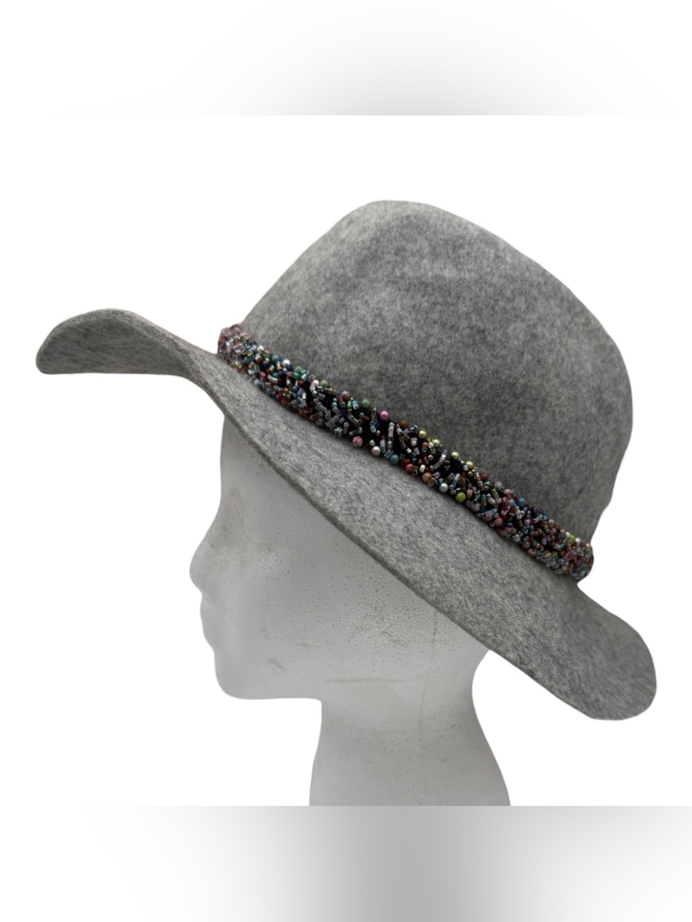 Echo 100% Wool Gray Colorful Seed Beaded Band Fedora Hat
